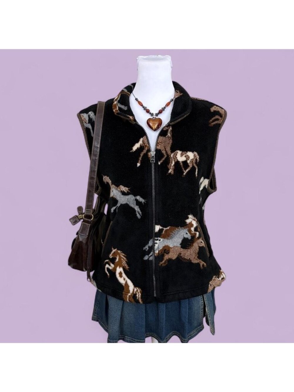 90s horse print wester fleece vest
